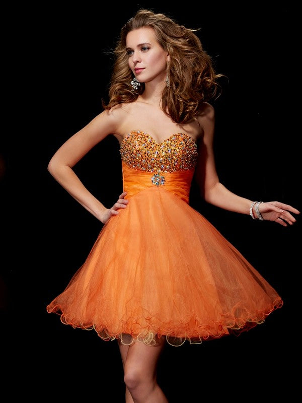 A-Line/Princess Strapless Sleeveless Beading Homecoming Dresses Giana Short Organza