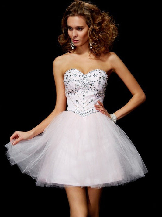 A-Line/Princess Sweetheart Addisyn Homecoming Dresses Sleeveless Beading Short Organza