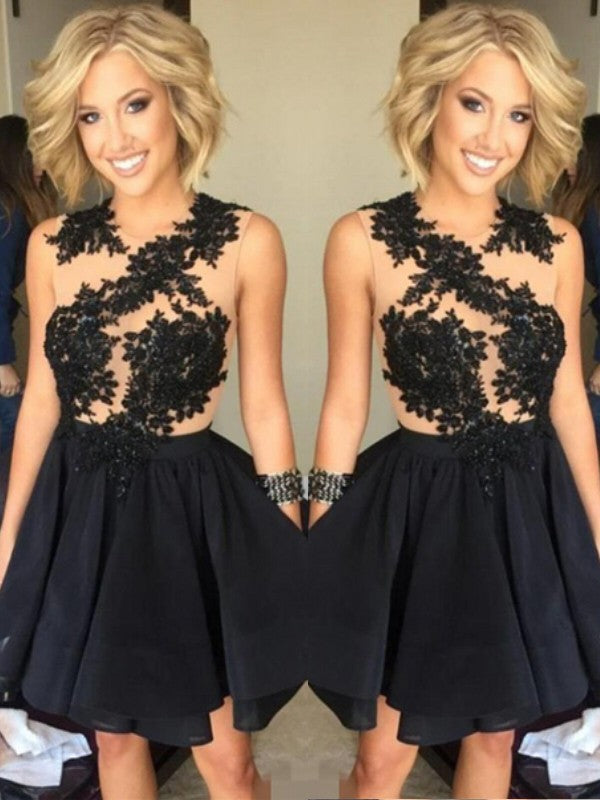 Kaitlyn Lace Chiffon Homecoming Dresses A-Line/Princess Sleeveless Scoop Short/Mini Dresses