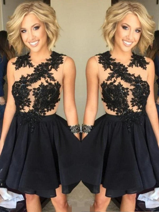 Kaitlyn Lace Chiffon Homecoming Dresses A-Line/Princess Sleeveless Scoop Short/Mini Dresses