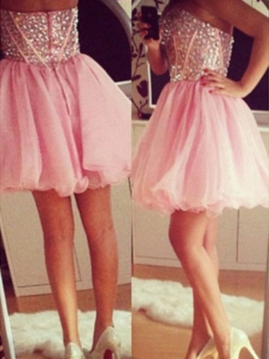A-Line/Princess Sleeveless Maria Homecoming Dresses Sweetheart Beading Tulle Short/Mini Dresses