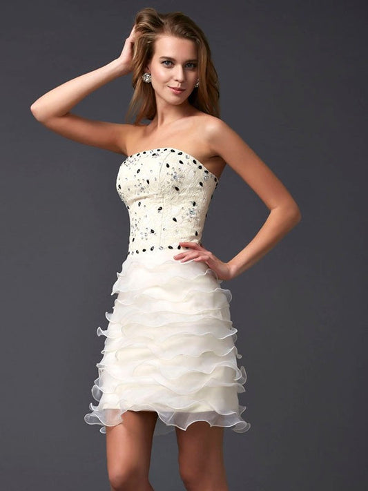 Sheath/Column Strapless Sleeveless Valentina Homecoming Dresses Beading Short Tulle