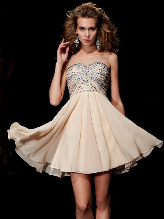 A-Line/Princess Sleeveless Scoop Beading Bianca Chiffon Homecoming Dresses Short