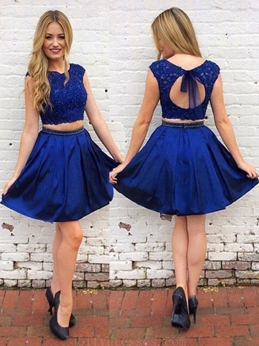 A-Line/Princess Satin Willa Homecoming Dresses Sleeveless Sash/Ribbon/Belt Scoop Short/Mini Two Piece Dresses