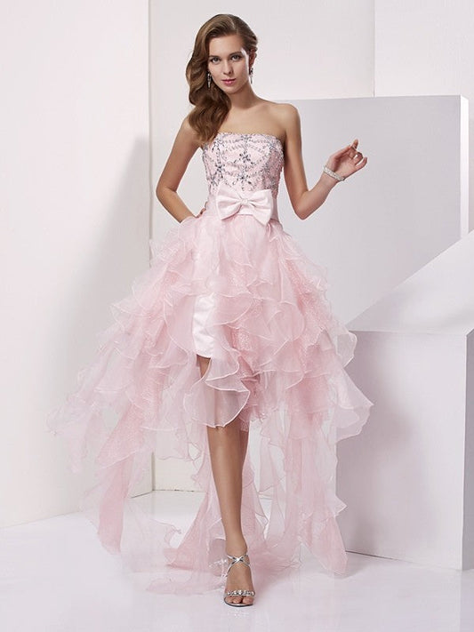 A-Line/Princess Strapless Sleeveless Beading High Homecoming Dresses Janelle Low Organza