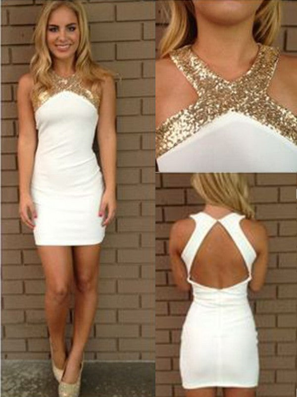 A-Line/Princess Sleeveless Halter Beading Short/Mini Satin Homecoming Dresses Trudie Dresses