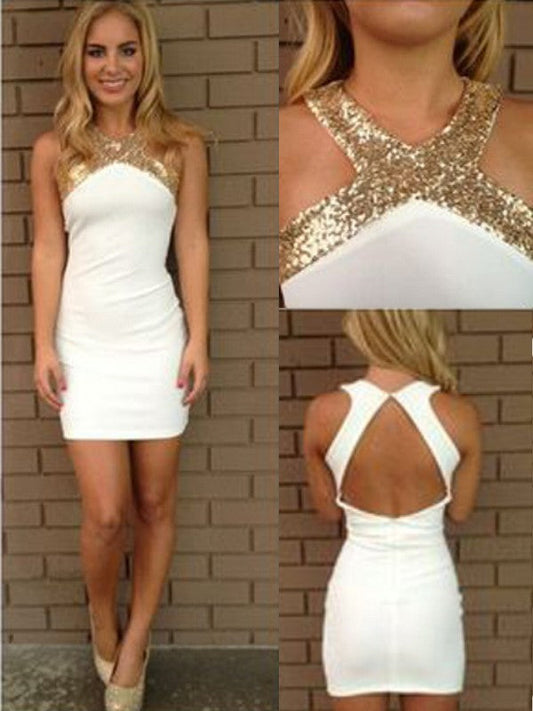 A-Line/Princess Sleeveless Halter Beading Short/Mini Satin Homecoming Dresses Trudie Dresses