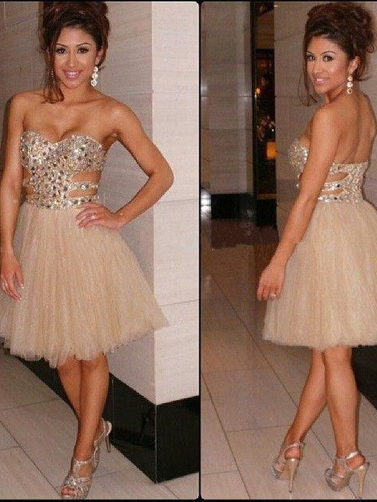 A-Line/Princess Sleeveless Sweetheart Sequin Tulle Short/Mini Dresses Nicole Homecoming Dresses