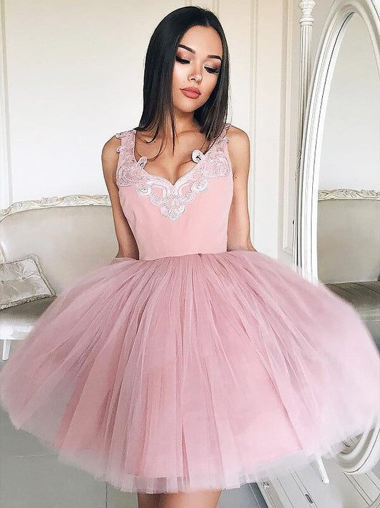 Ingrid Homecoming Dresses A-Line/Princess V-Neck Sleeveless Tulle Short/Mini Dresses