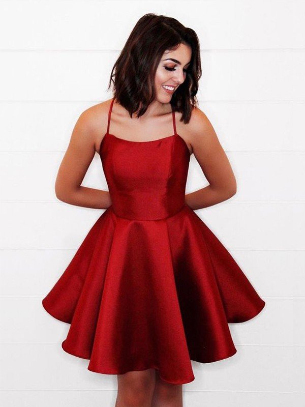 A-Line/Princess Ruffles Halter Sleeveless Short/Mini Homecoming Dresses Satin Macy