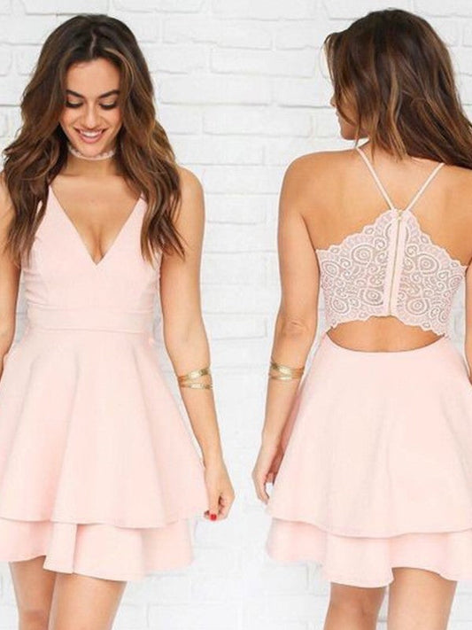 A-Line/Princess V-Neck Stretch Crepe Sleeveless Pleats Short/Mini Homecoming Dresses Samara Dresses