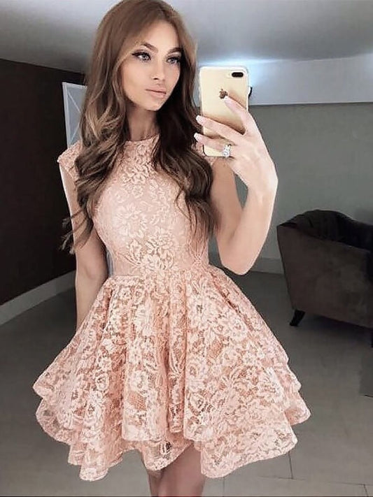 A-Line/Princess Scoop Sleeveless Short/Mini Whitney Homecoming Dresses Lace Dresses