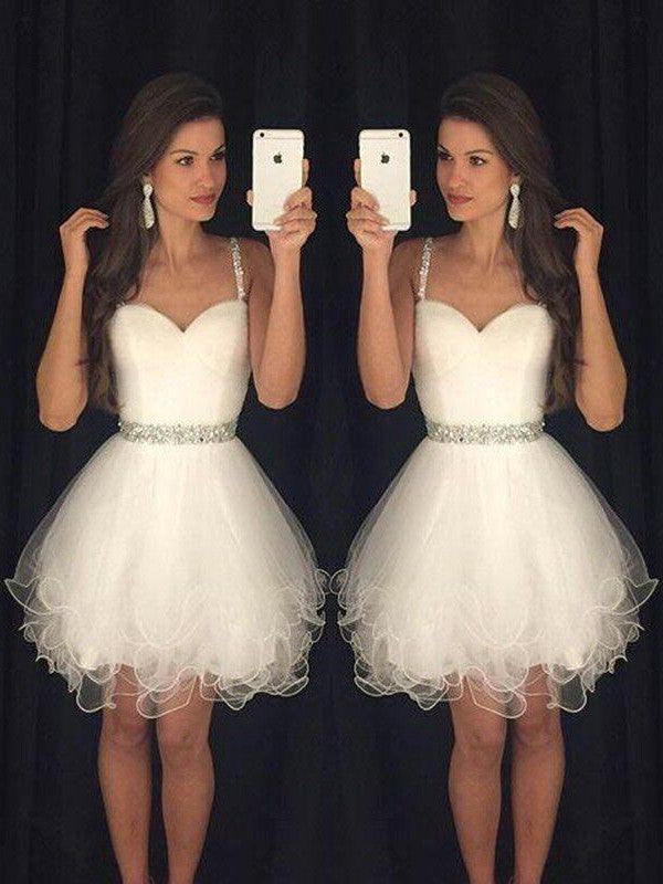 A-Line/Princess Sleeveless Sweetheart Beading Tulle Short/Mini Dresses Homecoming Dresses Yasmine