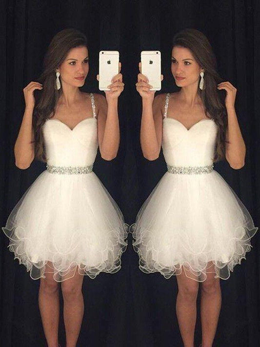 A-Line/Princess Sleeveless Sweetheart Beading Tulle Short/Mini Dresses Homecoming Dresses Yasmine