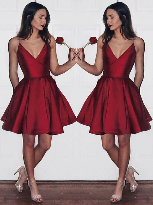 Satin Fiona Homecoming Dresses A-Line/Princess V-Neck Sleeveless Short/Mini Dresses