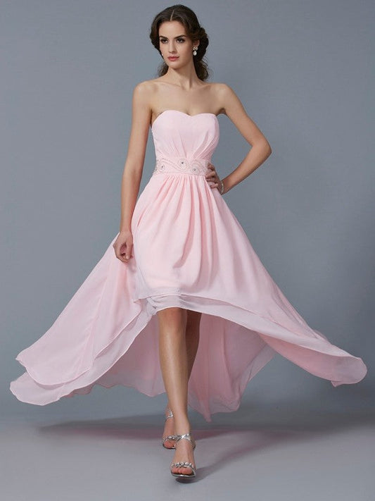 A-Line/Princess Sweetheart Chiffon Homecoming Dresses Amber Sleeveless Beading High Low
