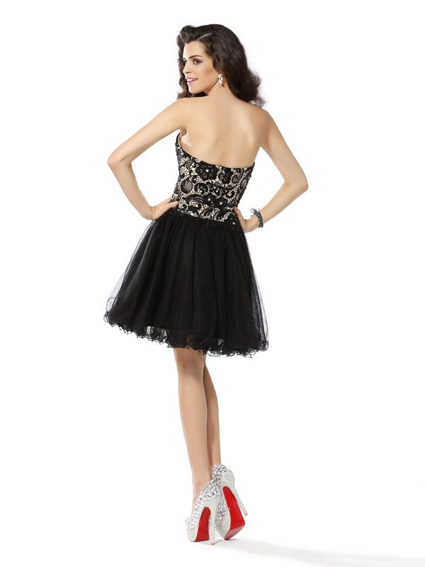 A-Line/Princess Sweetheart Homecoming Dresses Cocktail Mimi Ruffles Sleeveless Short Net Dresses