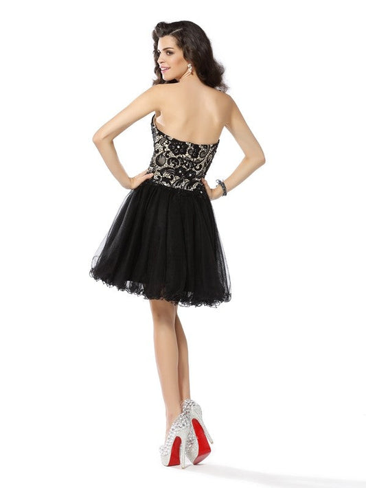 A-Line/Princess Sweetheart Homecoming Dresses Cocktail Mimi Ruffles Sleeveless Short Net Dresses