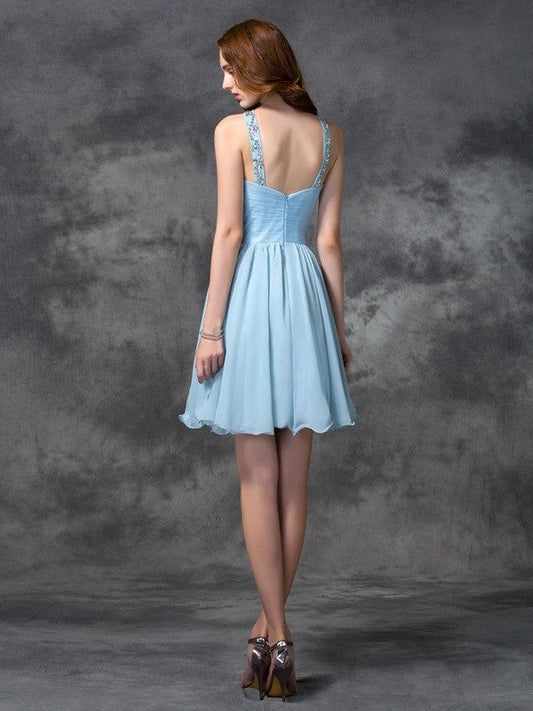 Cocktail Jazmin Homecoming Dresses Chiffon A-Line/Princess Scoop Beading Sleeveless Short Dresses