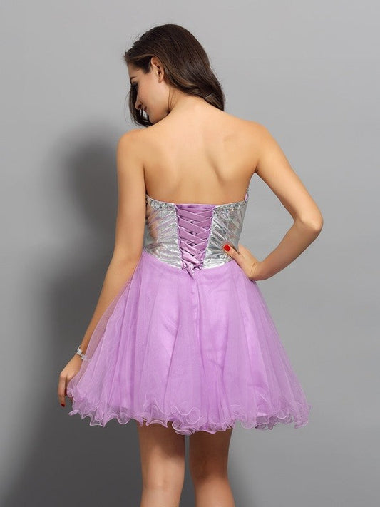 A-Line/Princess Sweetheart Ruffles Sleeveless Short Organza Dresses Gabriella Homecoming Dresses Cocktail
