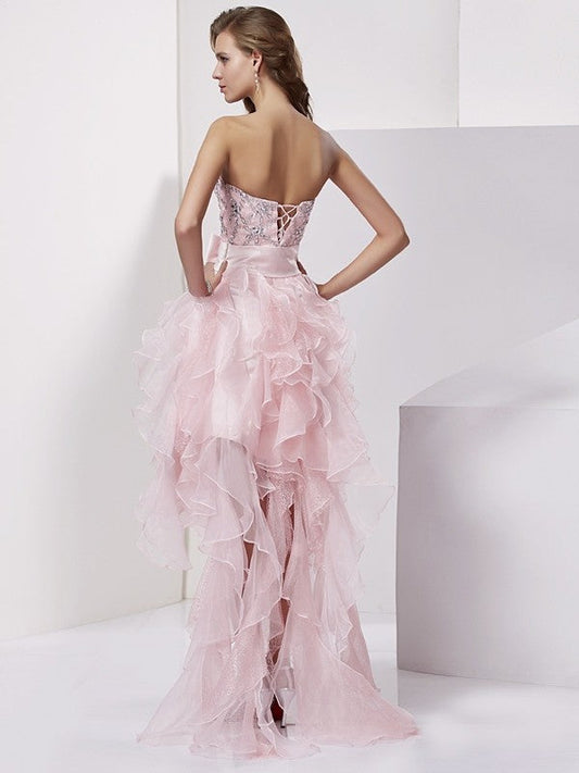 A-Line/Princess Strapless Sleeveless Beading High Homecoming Dresses Janelle Low Organza