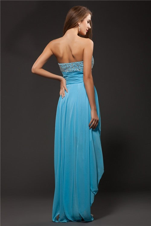 A-Line/Princess Sweetheart Beading Sleeveless Chiffon Alice Cocktail Homecoming Dresses High Low Dresses