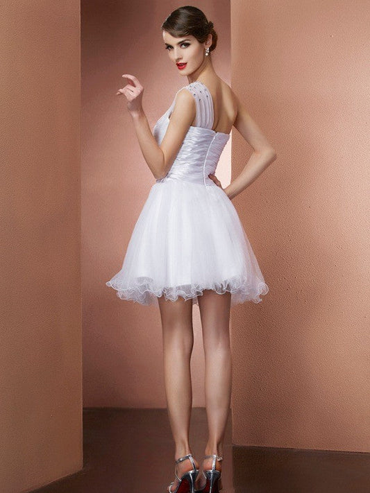 A-Line/Princess One-Shoulder Homecoming Dresses Britney Sleeveless Beading Short Net