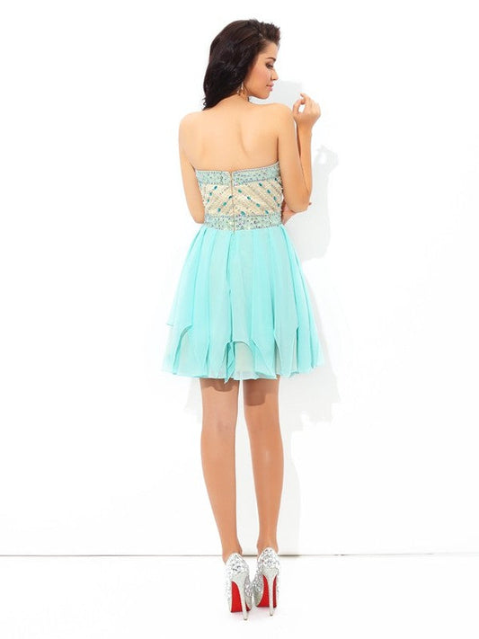 A-Line/Princess Sweetheart Beading Short Homecoming Dresses Cocktail Maren Chiffon Sleeveless Dresses