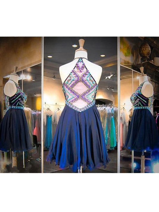 A-Line/Princess Sleeveless Scoop Beading Chiffon Homecoming Dresses Kinsley Short/Mini Dresses