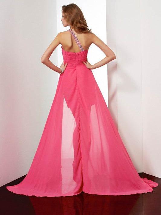 Sheath/Column One-Shoulder Beading Sleeveless Shayna Homecoming Dresses Chiffon Short
