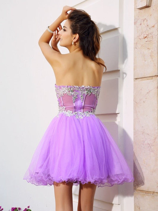 A-Line/Princess Sweetheart Beading Applique Sleeveless Short Organza Dresses Cocktail Homecoming Dresses Elle