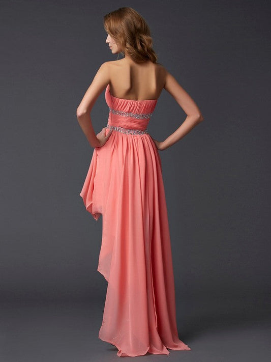 Chiffon Homecoming Dresses Nola Empire Strapless Sleeveless Ruffles High Low