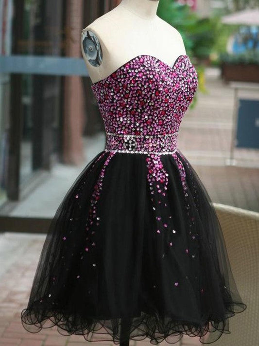 A-Line/Princess Sleeveless Sweetheart Tulle Beading Short/Mini Dresses Kathleen Homecoming Dresses