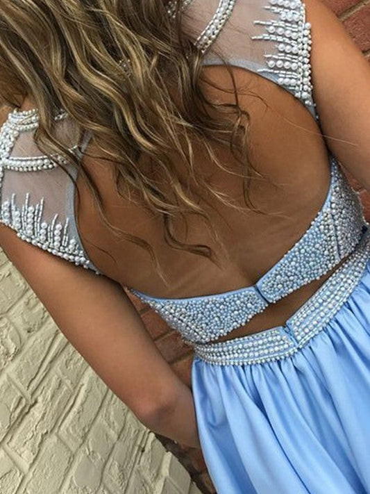 A-Line/Princess Satin Janet Homecoming Dresses Scoop Beading Sleeveless Short/Mini Dresses