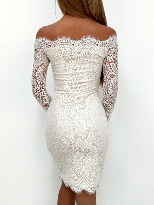 Sheath/Column Long Sleeves Lace Homecoming Dresses Gisselle Off-The-Shoulder Short/Mini Dresses