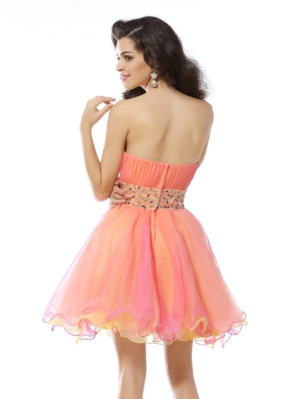 A-Line/Princess Strapless Beading Sleeveless Cocktail Kate Homecoming Dresses Short Organza Dresses