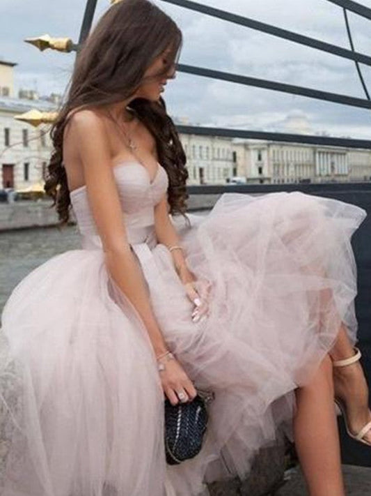 A-Line/Princess Tulle Sash/Ribbon/Belt Homecoming Dresses Mila Sweetheart Sleeveless Tea-Length