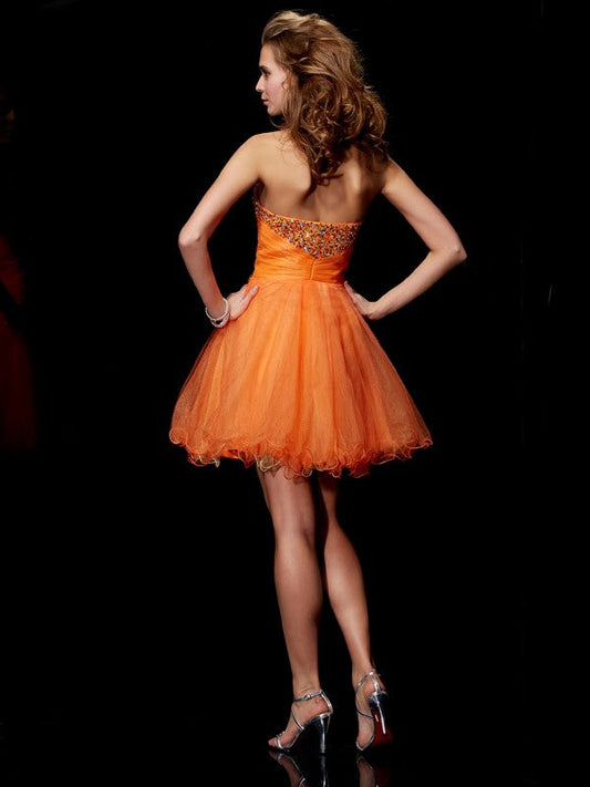 A-Line/Princess Strapless Sleeveless Beading Homecoming Dresses Giana Short Organza