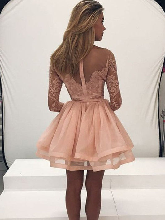 A-Line/Princess Long Sleeves Scoop Organza Applique Short/Mini Dresses Homecoming Dresses Kyla