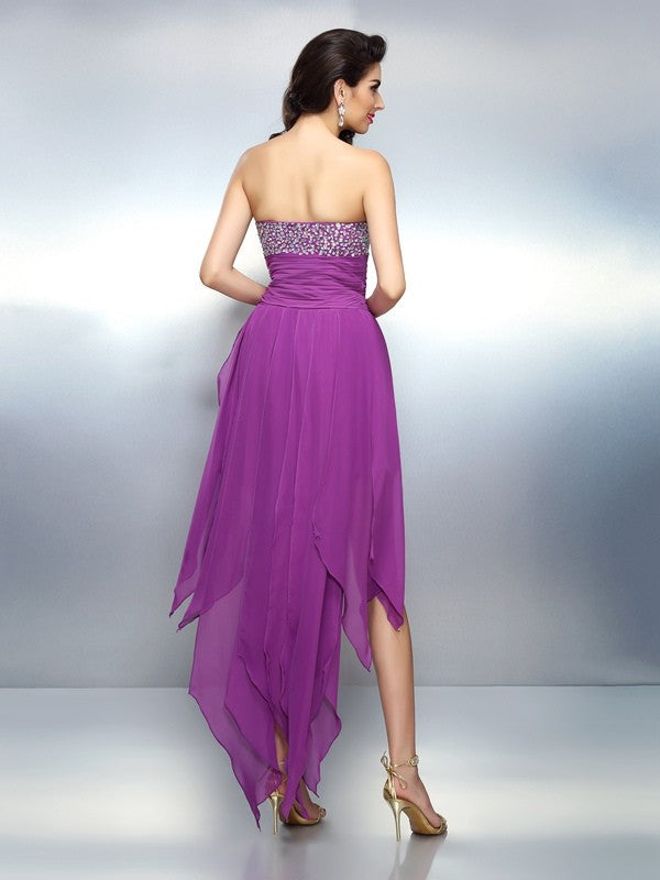 Chiffon Adrianna Homecoming Dresses Cocktail A-Line/Princess Strapless Beading Sleeveless High Low Dresses