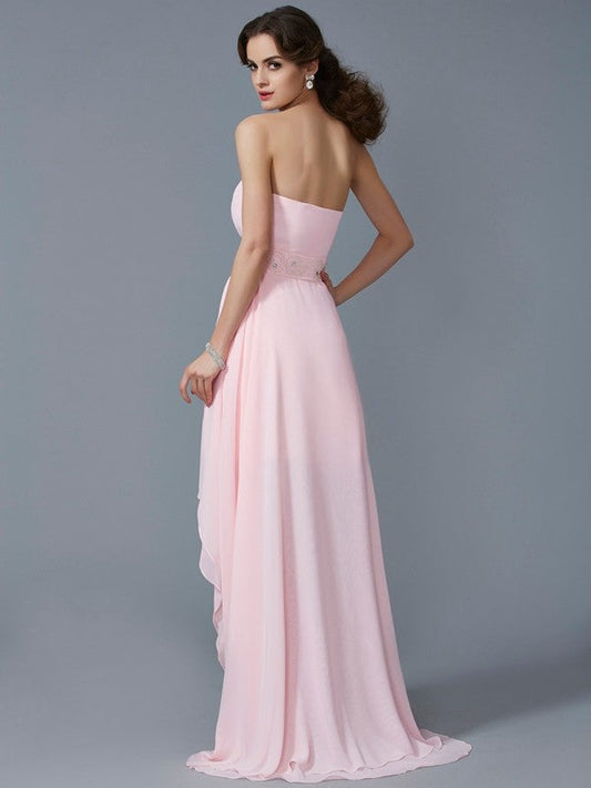 A-Line/Princess Sweetheart Chiffon Homecoming Dresses Amber Sleeveless Beading High Low