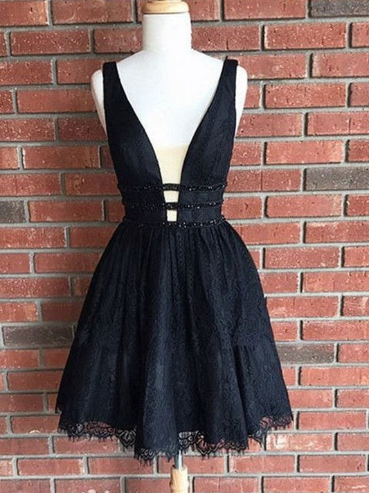 A-Line/Princess V-Neck Sleeveless Short/Mini Dresses Homecoming Dresses Patti Lace
