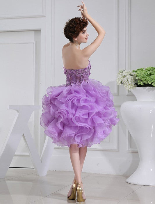 A-Line/Princess Mayra Homecoming Dresses Cocktail Beading Sweetheart Sleeveless Short Organza Dresses