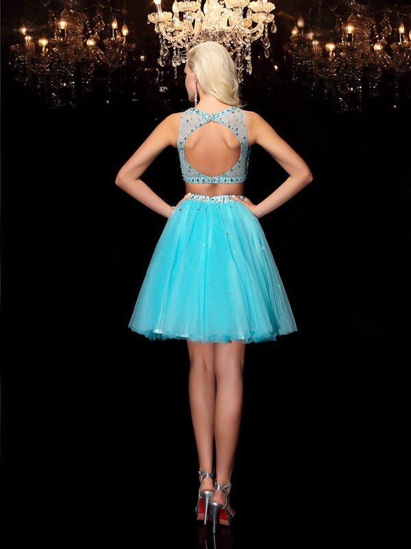 A-Line/Princess Scoop Rhinestone Sleeveless Short Net Dresses Homecoming Dresses Viola