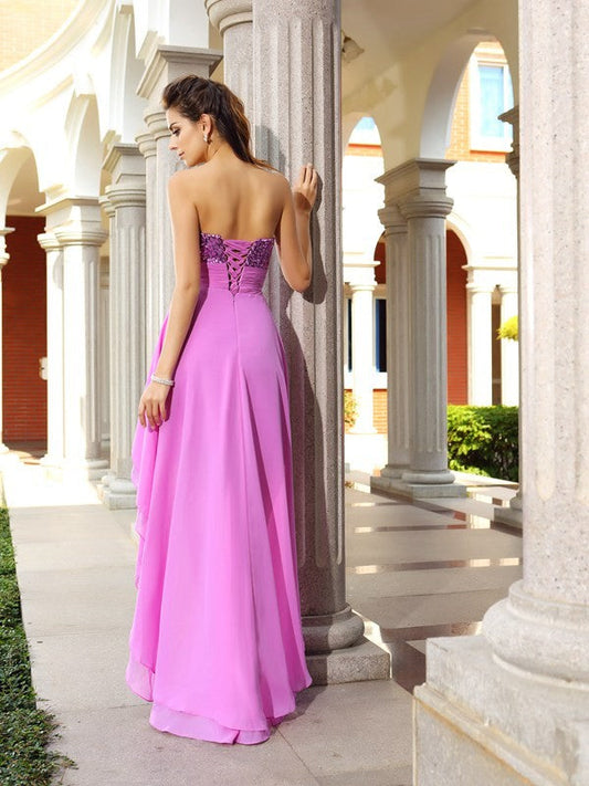 A-Line/Princess Strapless Homecoming Dresses Harper Cocktail Chiffon Beading Sleeveless High Low Dresses