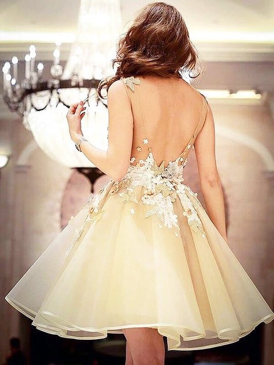 A-Line/Princess Scoop Sleeveless Homecoming Dresses Giuliana Applique Short/Mini Organza Dresses