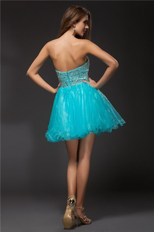 A-Line/Princess Karla Homecoming Dresses Cocktail Sweetheart Sleeveless Beading Short Organza Dresses