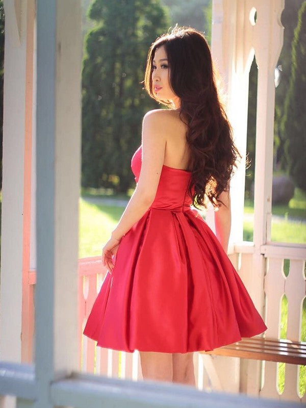 A-Line/Princess Ruffles Sweetheart Sleeveless Short/Mini Dresses Zara Satin Homecoming Dresses