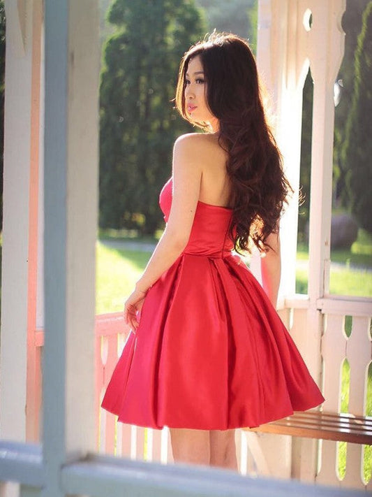 A-Line/Princess Ruffles Sweetheart Sleeveless Short/Mini Dresses Zara Satin Homecoming Dresses