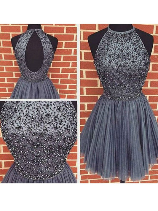 A-Line/Princess Sleeveless Scoop Beading Tulle Short/Mini Kennedy Homecoming Dresses Dresses